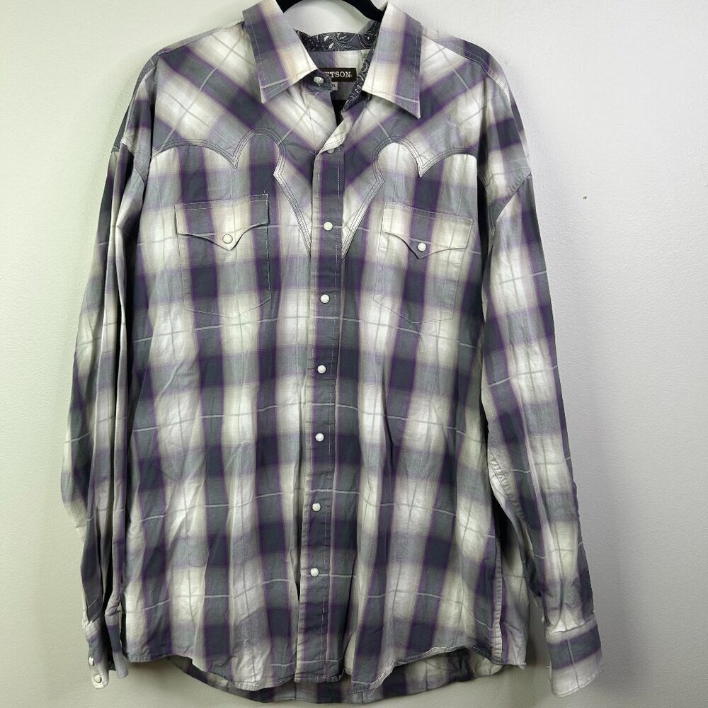 Stetson Men's Purple/Black/White Snap Button Down Long Sleeve Shirt Size 2XL
